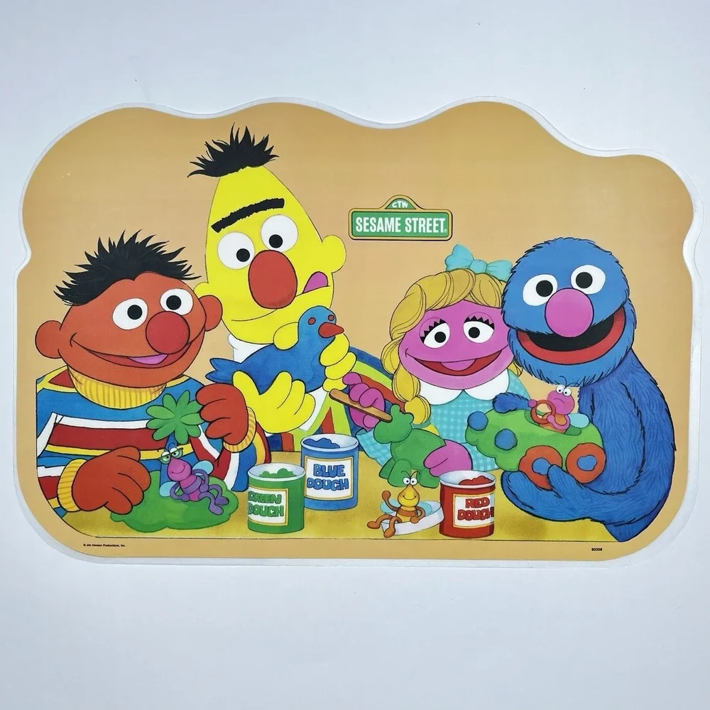 Vtg Sesame Street Placemats Lot of 2 Games Double Sided Laminated 80s Nostalgia